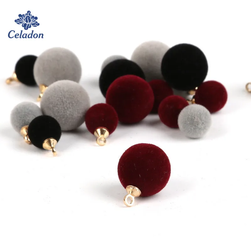 

30pcs/lot 8/12mm Velvet Cover Round Ball Beads Multiple Color Pompom Bead Pendant Earring Charm for Diy Jewelry Making Accessory