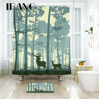 

IBANO Forest Elk Shower Curtain Waterproof Polyester Fabric Bath Curtain For The Bathroom Decoration With 12pcs Hooks