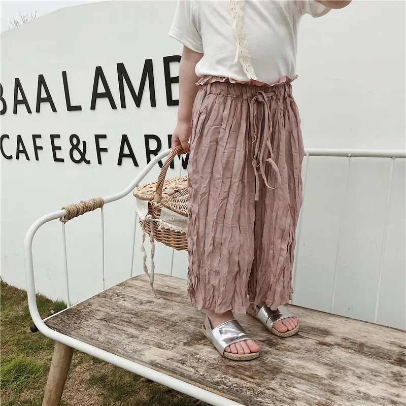 

Summer girls fashion plicated cool high waist loose ankle-length pants Korean style thin casual Belted trousers