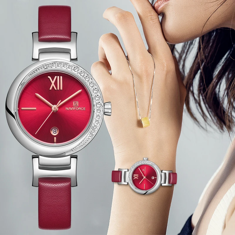 Ceny NAVIFORCE kobiety zegarek marki mody luksusowy zegarek kwarcowy panie zegarki dziewczyna sukienka zegar zegarek z paskiem skórzanym Montre Femme Reloj Mujer
