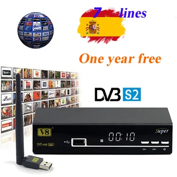 

FREESAT V8 SUPER Receptor DVB-S2 HD FTA Satellite TV Receiver With 1 Year Europe 7 Clines +USB WIFI 1080P lnb Portugal Polish TV