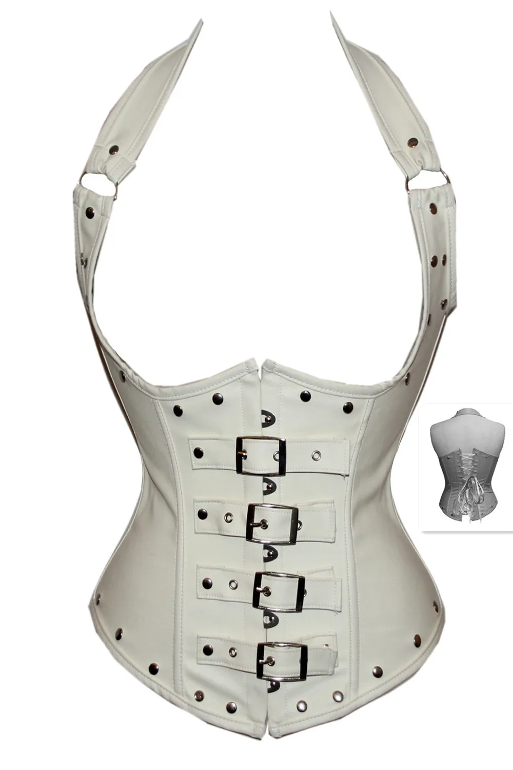 free shipping Sexy Faux Leather Strap Corset Lace up Spiral Steel