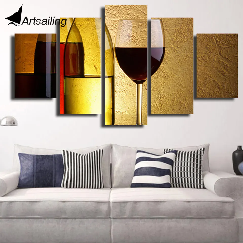 HD 5 piece canvas art printed red wine dinner painting on canvas living