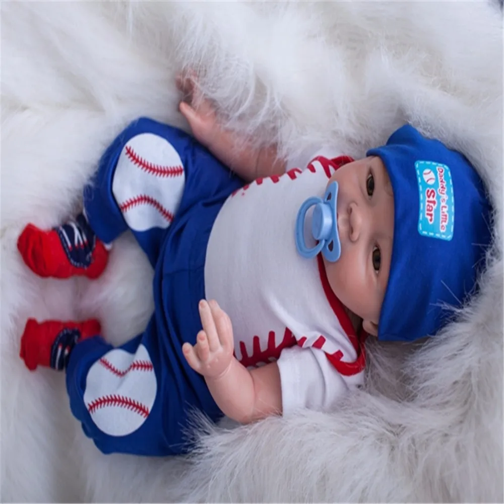 SanyDoll 19 дюймов 48 см Силиконовые Детские куклы reborn, реалистичные куклы reborn модный синий костюм платье кукла