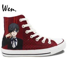 Wen Hand Painted Shoes Anime Design Custom Black Butler Men Women’s High Top Canvas Sneakers for Birthday Gifts