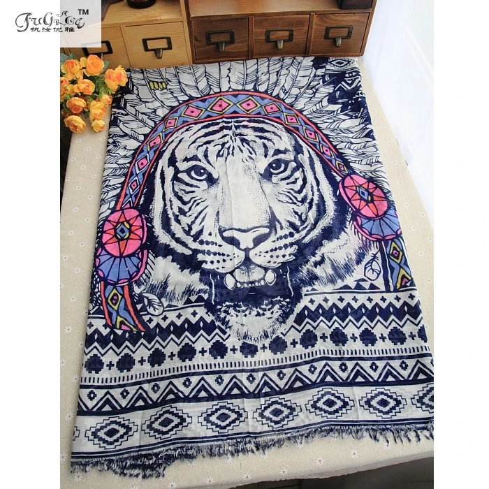Indian feathers tiger head scarf, scarf shawl, long section of large size, female models mantillas