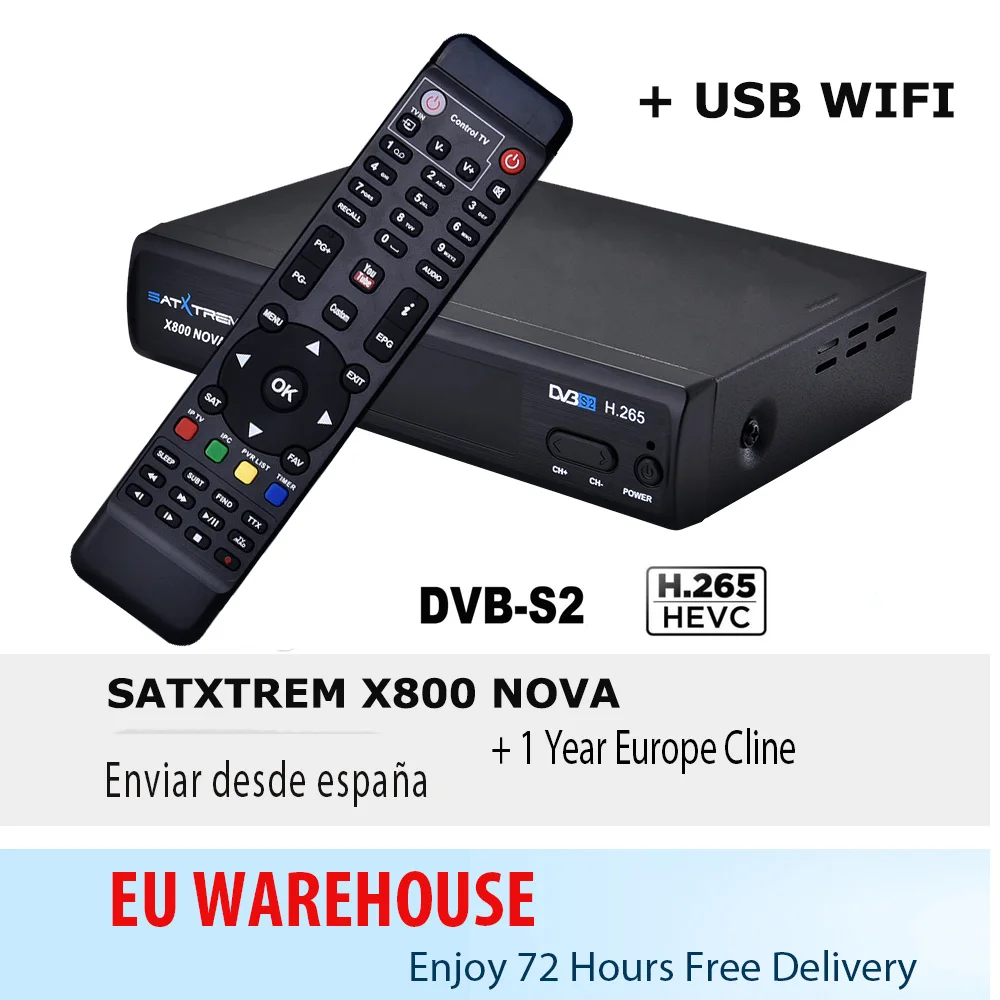 

Satellite tv receiver X800 Nova DVB-S2 Receptor HD+USB WIFI H.265 cccam for 1 year spain europe Youtube Youporn Biss key