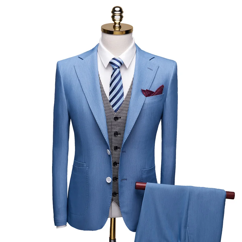 

Men'S Wedding Suit Three-Piece High-Quality Business Casual Slim Temperament Fashion Fresh Men'S Suit