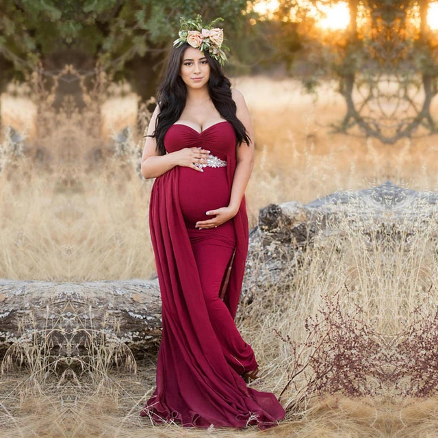 Vestidos de maternidad para sesión de fotos, ropa roja cuello en V, accesorios de fotografía de maternidad, vestido de embarazo 2018 - AliExpress