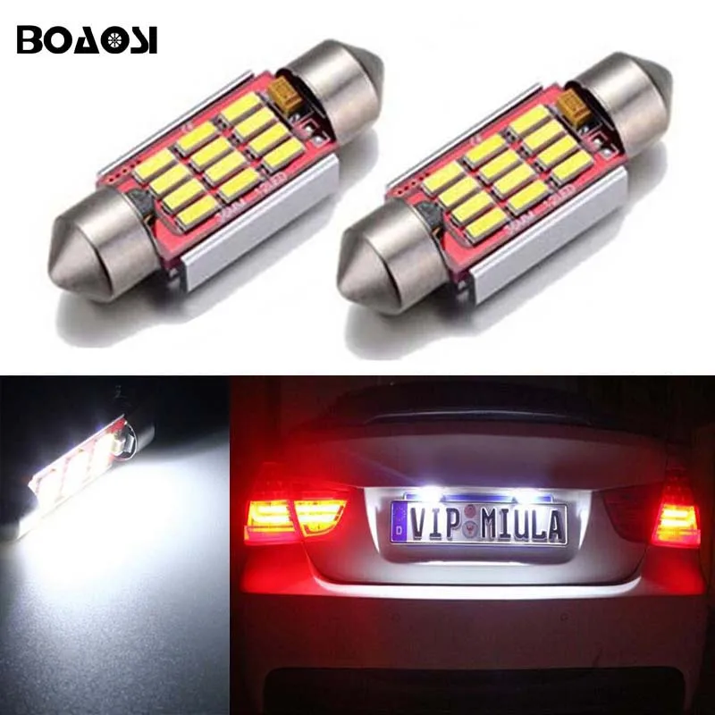 BOAOSI 2x Canbus Error Free 36mm Festoon Car LED Number Plate Lights