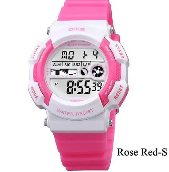 OTS/модный бренд для мальчиков и девочек, детские водонепроницаемые цифровые светодиодные часы, спортивные наручные часы с секундомером - Цвет: Rose red S
