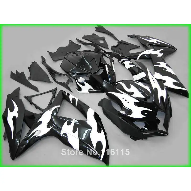 Идеально подходит для SUZUKI K8 K9 GSXR 600 750 2008 2009 2010 белый цвет пламени черный комплект