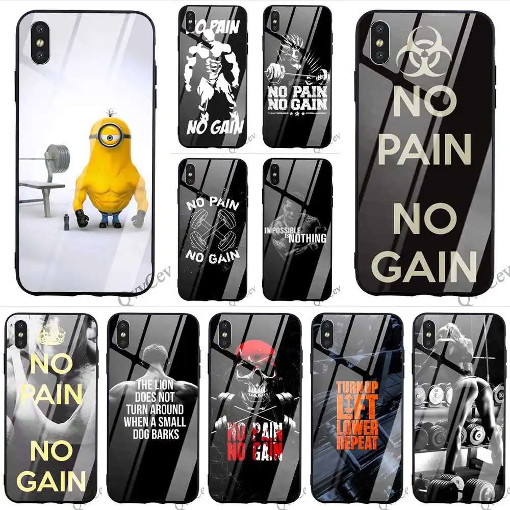 

Protective Gym Fitness Tempered Glass Phone Case for iPhone 6 Plus Cover 7 XR X 8 5 6S 5S SE Xs Max 11 pro Soft