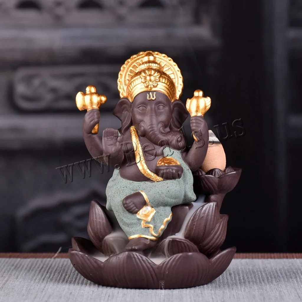 Backflow Incense Burner Ceramic Elephant God Ganesha Waterfall Incense Aromatherapy Furnace Holder Use In Home Office Teahouse