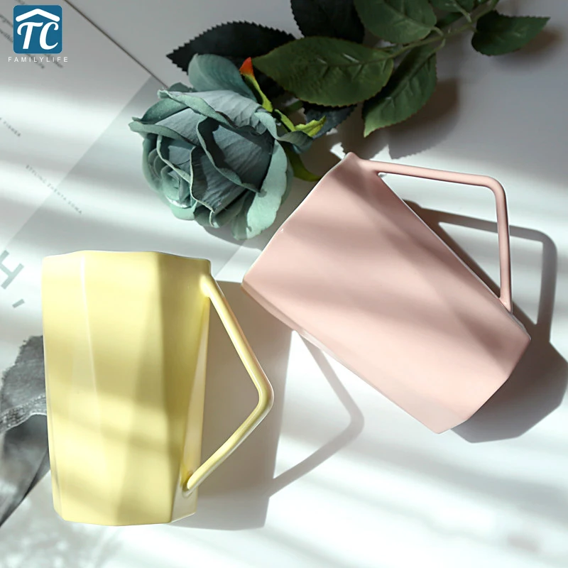 

Breakfast Milk Cup Ceramics Office Coffee Large Capacity Simple Fresh Water Color Pink Lemon Yellow Sky Blue Purple