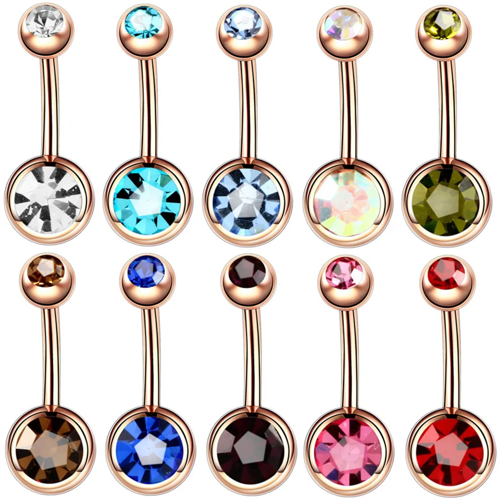 

JUNLOWPY Rose Gold Piercing Navel Surgical Steel Crystal Rhinestone Belly Button Rings Navel Piercing Ombligo 5/8mm Ball Nombril