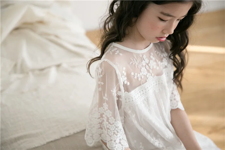 Vestido de Verão Branco para Adolescentes Meninas Grandes Princesa Festa Vestidos Rendas Bordado Vestido Menina 4 6 8 10 11 12 14 Anos Crianças Roupas 9 vestidos rendas bordado vestido branco para adolescentes