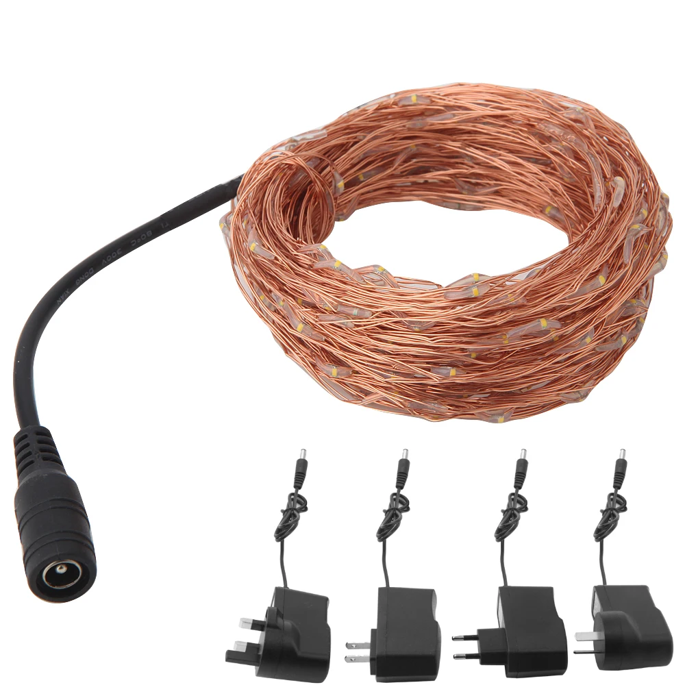 

12v Copper String Lights 10m 20m 30m 50m Led Fairy Light with Power Adapter for Wedding Party Christmas Home Decoration