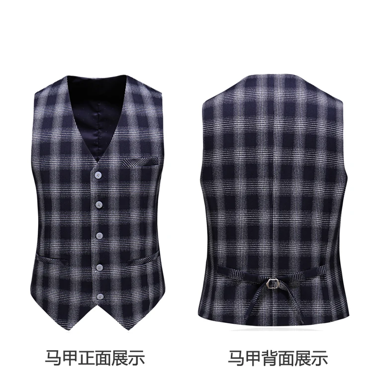 (Blazer+Vest+Pants) Mens Wedding Suit Male Blazers Slim Fit Suits for Men Costume Business Formal Party Classic  Plaid / S-5XL