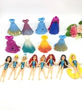 8pcs set Dress up princess Anime Action Figures Ariel Queen Statue Magic Clip Princess Dolls Kids