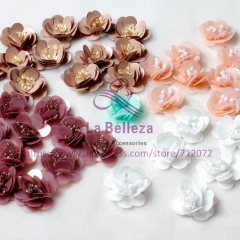 

La Belleza Pretty green rose/pink/white/brown/green pearls sequins rhinestones flowers clothing accesories 20 pieces/lot JZ1802