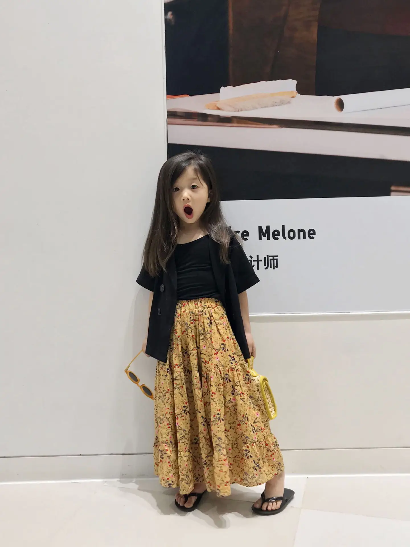 Детская одежда, летняя Корейская новая детская юбка с цветочным рисунком в стиле ретро для девочек, юбки для девочек