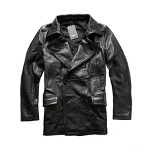 Прочитайте описание! Азиатский размер отличная коровья кожа зимняя куртка мужская классическая воловья кожа бушлат A1657