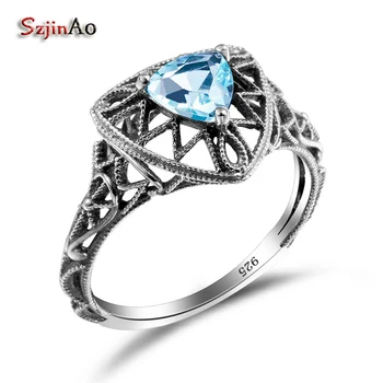

Szjinao Charm Love Ring 2ct Blue Aquamarine Natural Stone Rings For Women Vintage 925 sterling-silver-jewelry Sailor Moon
