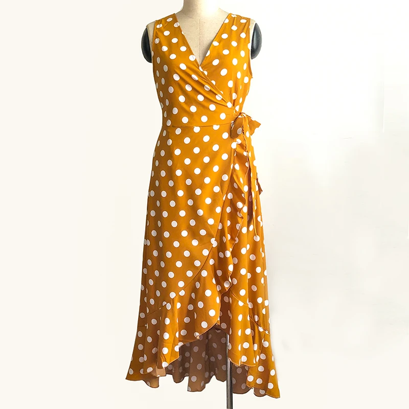 2019 Women Summer Long Dress Sexy Sleeveless V Neck Polka Dot Dress Elegant Split Boho Beach Maxi Dress Vestidos Mujer Plus Size  0b