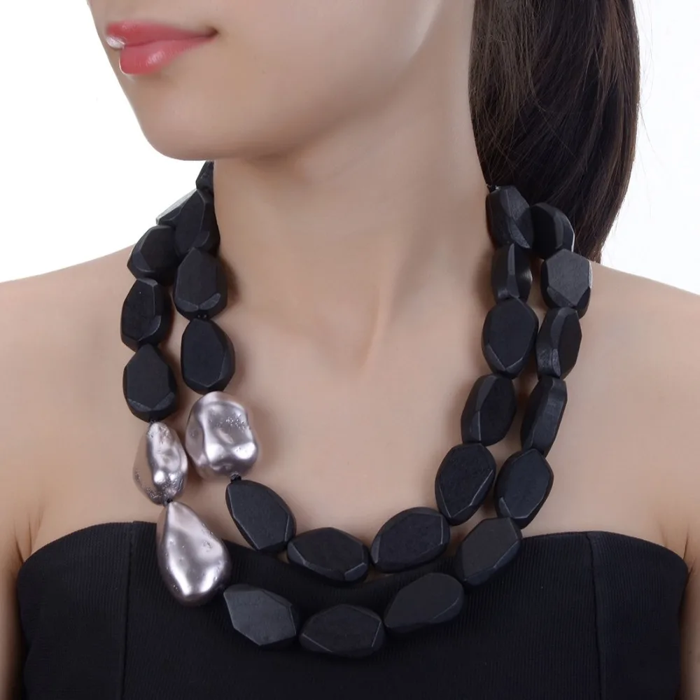 Günstige JEROLLI Handgemachte CCB Böhmen Ethnische Halskette Anhänger Multi Schicht Perlen Schmuck Vintage Aussage Halskette Frauen Holz Schmuck