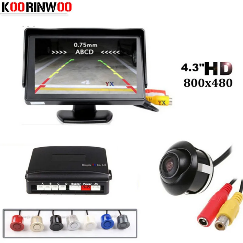 

Koorinwoo HD Car Rear View camera + 4.3 TFT Color Monitor 800*480 + 4 Radars parktronic Buzzer Parking Sensor Assistance Reverse