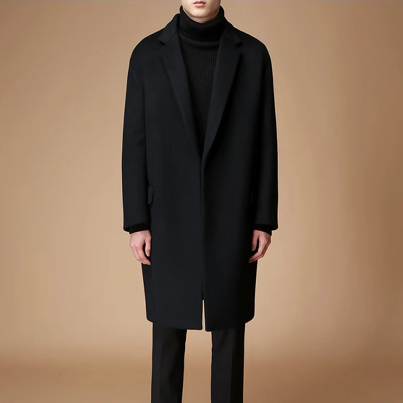 

S-6XL! Men's autumn winter wool wool overcoat south Korean version of the pure color long loose coat men's trend