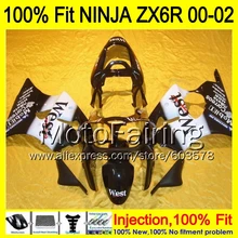 8Gifts Injection mold Body For KAWASAKI NINJA ZX-6R 00-02 1HM76 ZX 6R ZX6R 00 01 02 ZX636 636 2000 2001 2002 Fairing West black