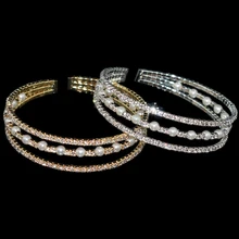 Модные браслеты с искусственным жемчугом и кристаллами для женщин, растягивающиеся браслеты золотого и серебряного цвета, ювелирные изделия, подарок