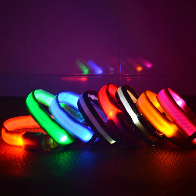 2.5cm Width Nylon Striped Night Safety Dog Collar Double Led Light-up Flashing Pet Necklace | Дом и сад
