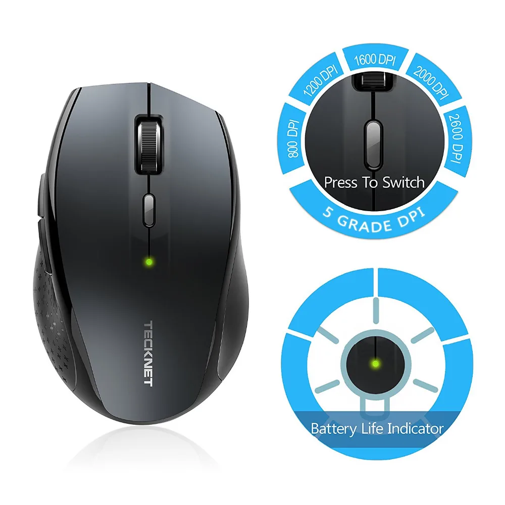 TeckNet Bluetooth Wireless Mouse Ergonomic 2.4GHz Computer Mice 2600/2000/1600/1200/800 DPI for Windows Laptop Notebook PC TeckNet Bluetooth Wireless Mouse Ergonomic 2.4GHz Computer Mice 2600/2000/1600/1200/800 DPI for Windows Laptop Notebook PC