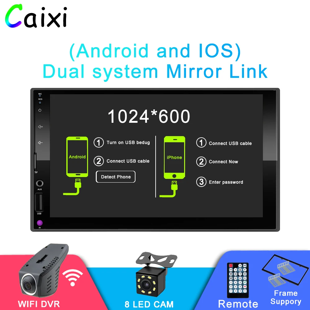

Caixi 2 din Car Multimedia Player Stereo 7" Touch Screen Video MP5 Player Auto Radio Mirror Link For Android And Iphone WIFI DVR