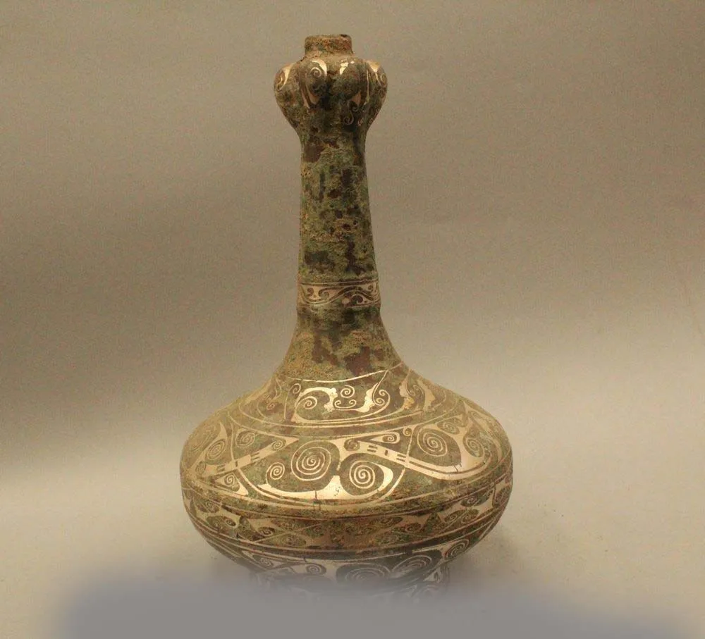 

14" Ancient China Chinese Dynasty Palace Bronze Silver Flower Bottle Vase Pot DSD66