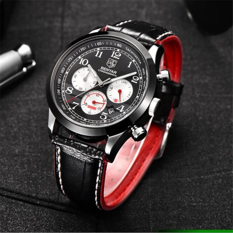 BENYAR Reloj Hombre Роскошные Кварцевые часы с секундомером мужские спортивные наручные