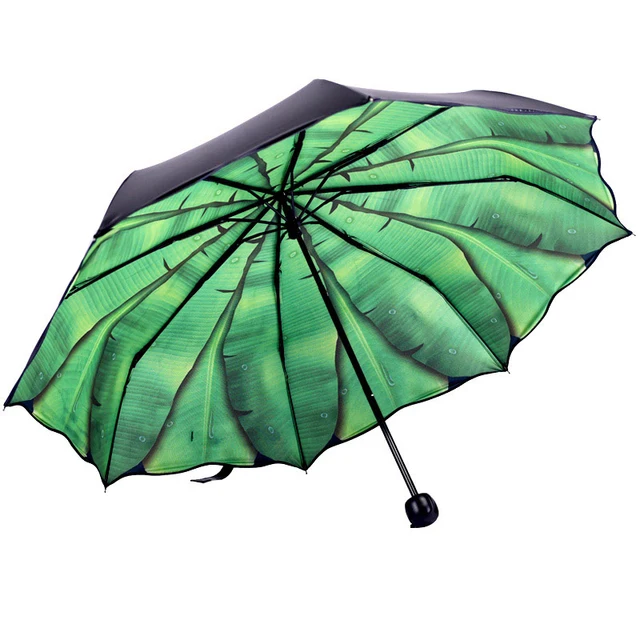 Creative plantain leaf sunshade umbrella Fashion women Three folding