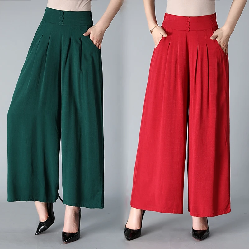 Black Wide leg pants women trousers plus size summer Cotton linen wide leg pants women elastic waist Leisure female trousers