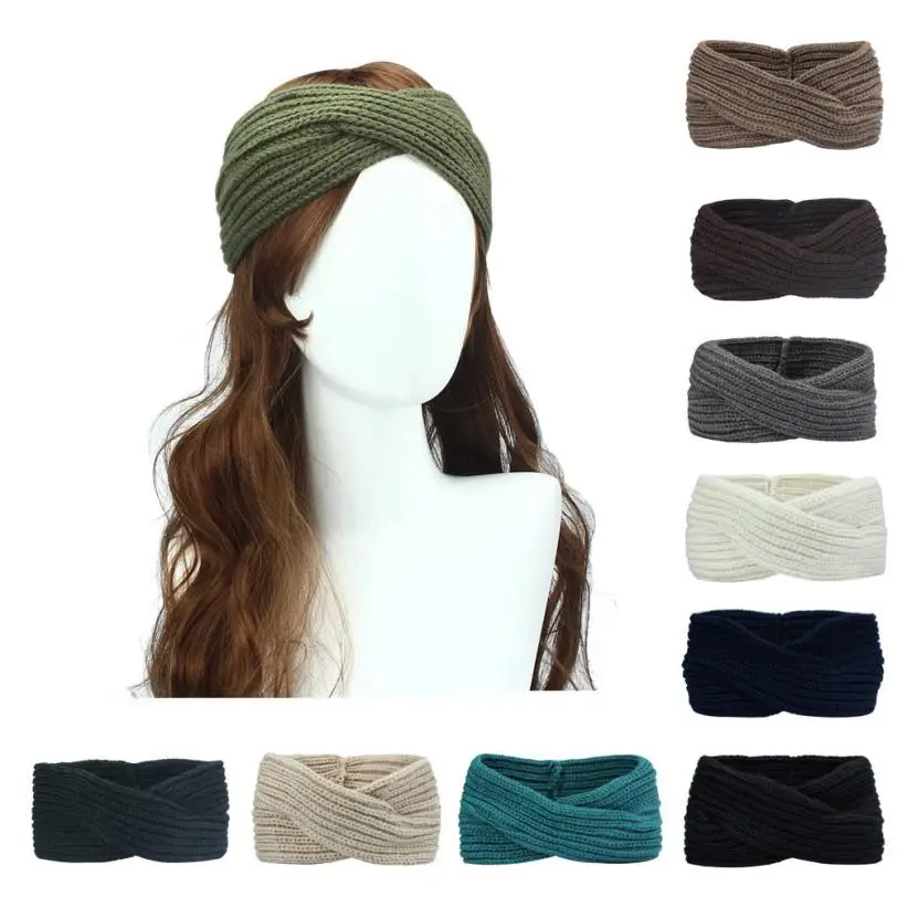 

Winter headband Women Lady Crochet Bow Knot Turban Knitted Head Wrap Hairband Winter Ear Warmer Headband Accessories NEW