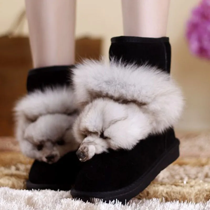 

Top Quality Women's fox Genuine sheepskin leather Snow Boots 100% natural fur snow boots Warm Winter Boots
