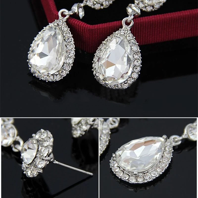 Luxury Crytsal Rhinestone Teardrop Wedding Bridal Diamond Dangle Stud Earrings
