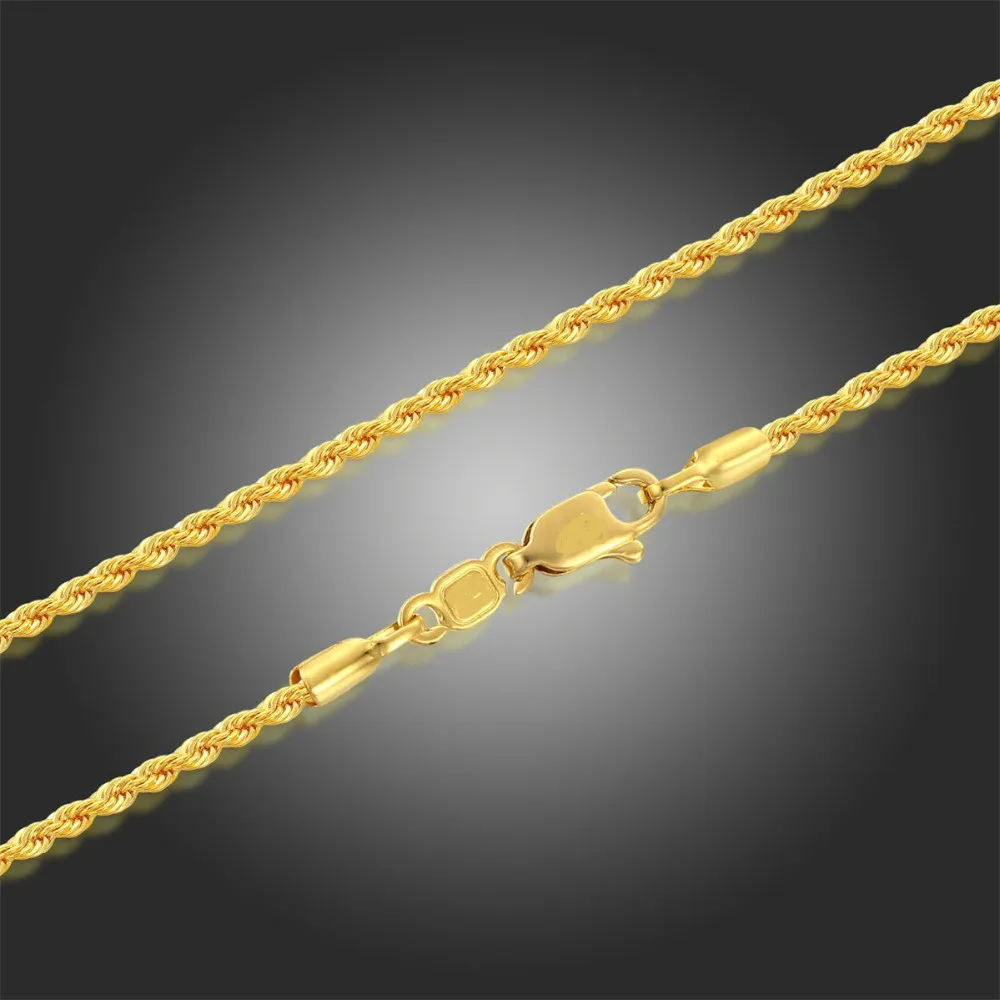 Yellow Gold Color 45cm 50cm 60cm 80cm 30" Long Twisted Rope Chain Necklaces Women Mens Jewelry Bijoux kolye collier ketting