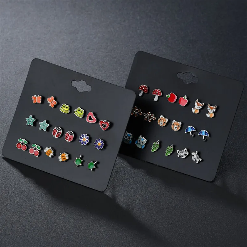 

9pairs/set Enamel Animal Fox Frog Stud Earrings Anti Allergy Earring Wholesale High Quality For Women Kid Earrings Jewelry Gifts