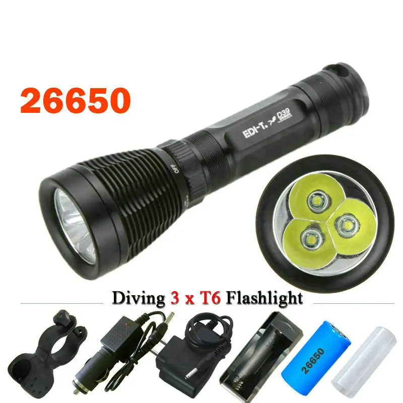 3T6 CREE XML T6 Underwater Diving flashlight torch scuba flashlights dive waterproof light 8 mode 18650
