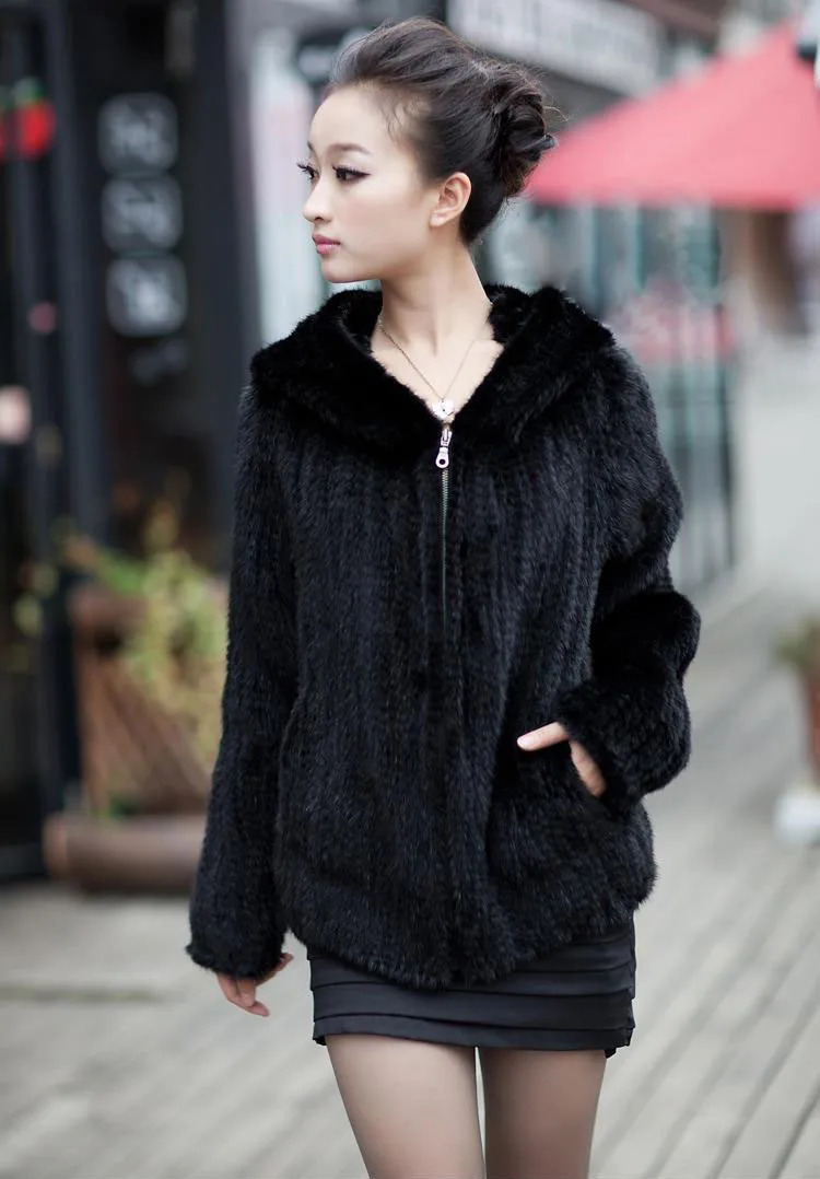 Горячая Распродажа, настоящая вязаная норковая Меховая куртка для женщин, модная шуба из натуральной норки, новинка, Брендовое натуральное меховое пальто, размер M-7XL, SR282 - Цвет: Black no lining