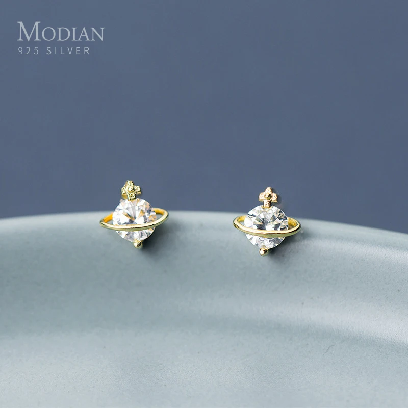 

Modian Mysterious Galaxy planet Stud Earrings For Women 925 Sterling Silver Dazzling Clear CZ Stud Earring Charm Party Jewelry