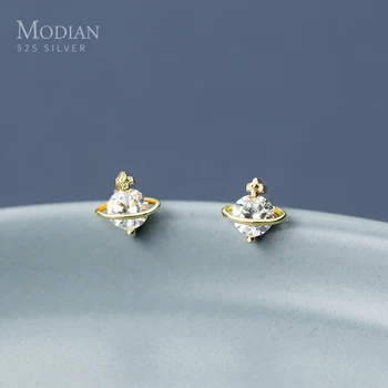 

Modian Mysterious Galaxy planet Stud Earrings For Women 925 Sterling Silver Dazzling Clear CZ Stud Earring Charm Party Jewelry